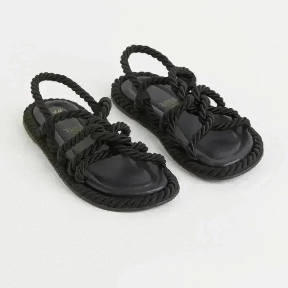like new! Black rope sandals H&M size 9 sailor 50s 70s boho